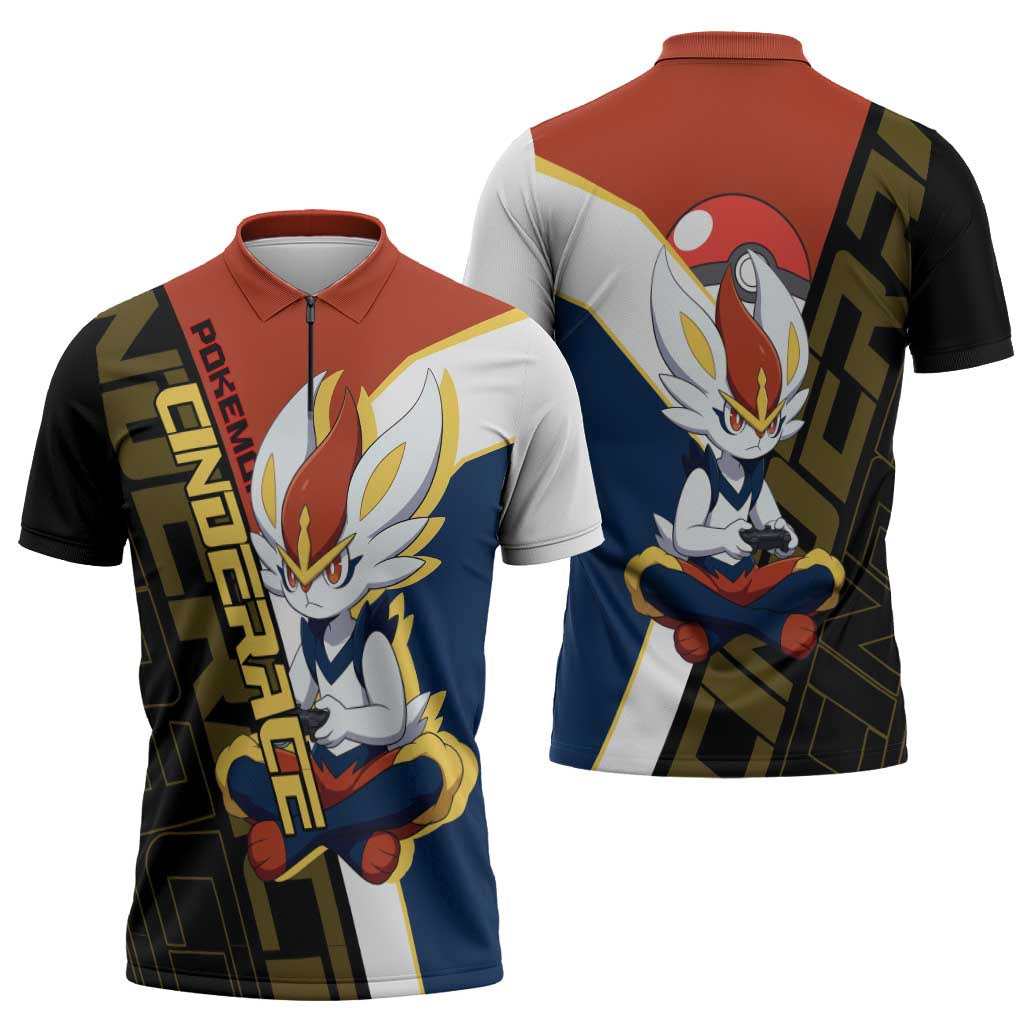 Cinderace Poké Zipper Polo Shirt Dynamic Retro Anime Style