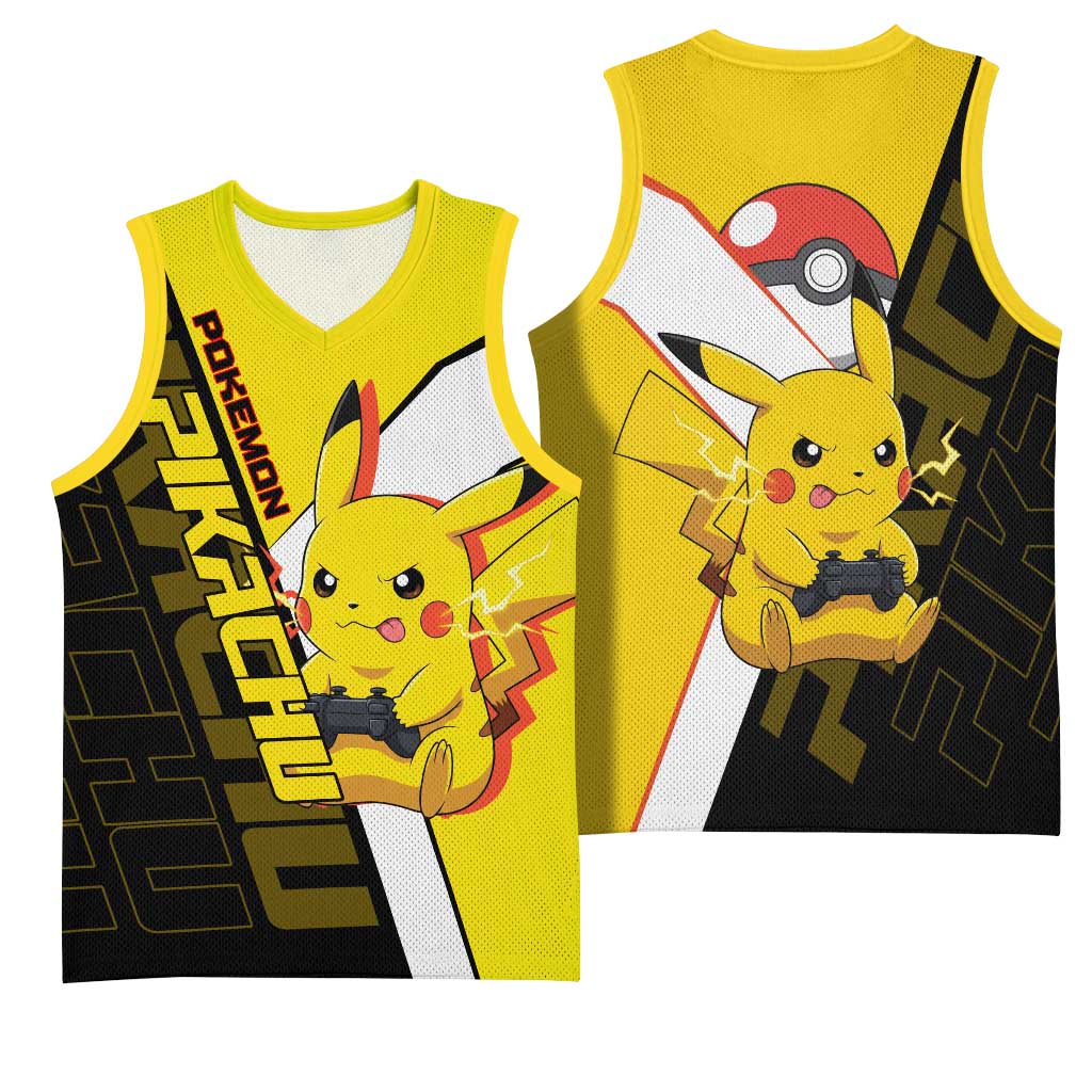 Pikachu Poké Basketball Jersey Vibrant Retro Anime Style