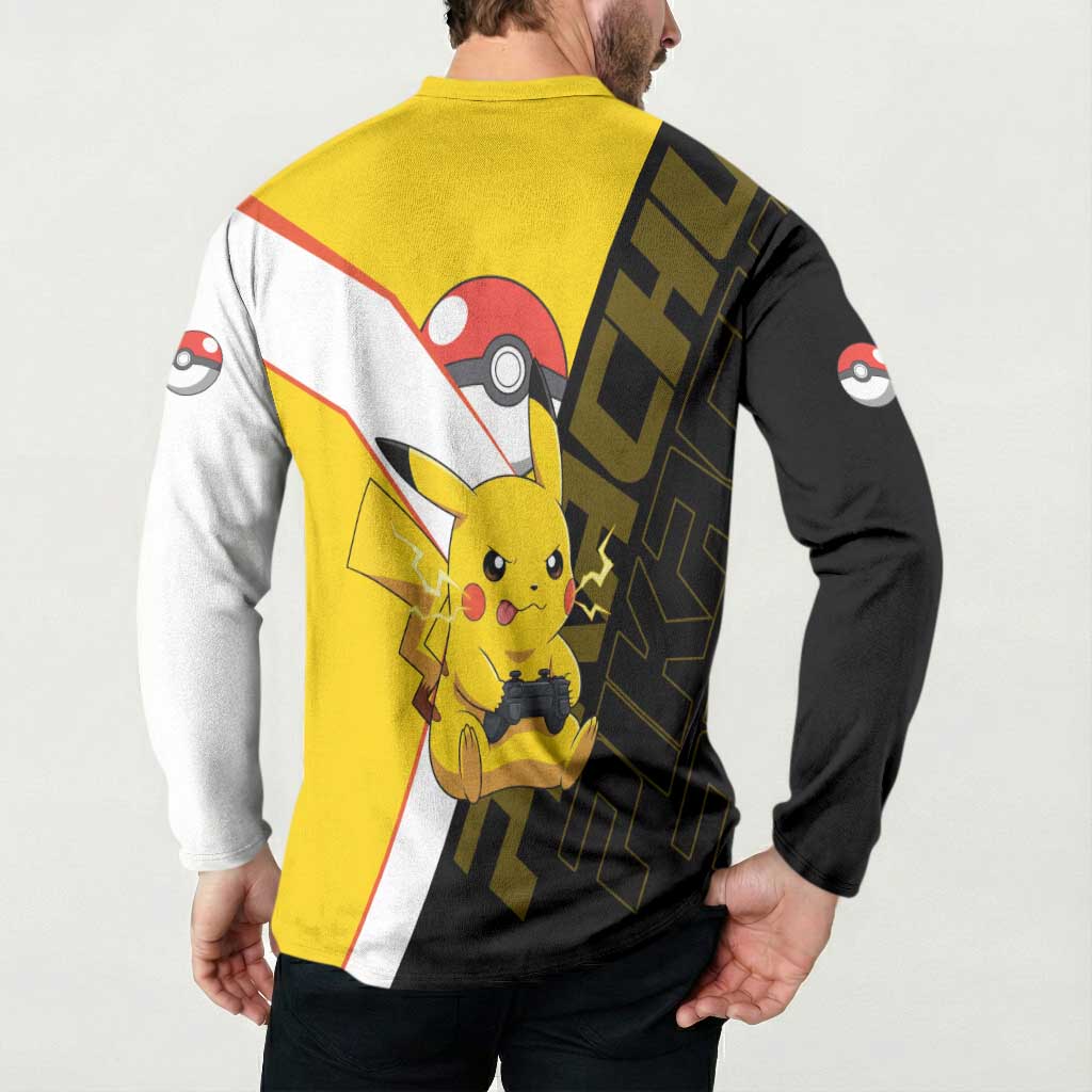 Pikachu Poké Button Sweatshirt Vibrant Retro Anime Style