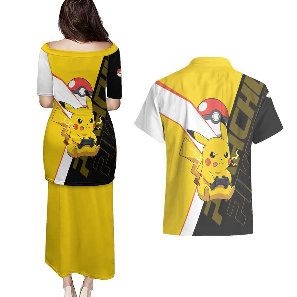 Pikachu Poké Couples Matching Puletasi and Hawaiian Shirt Vibrant Retro Anime Style