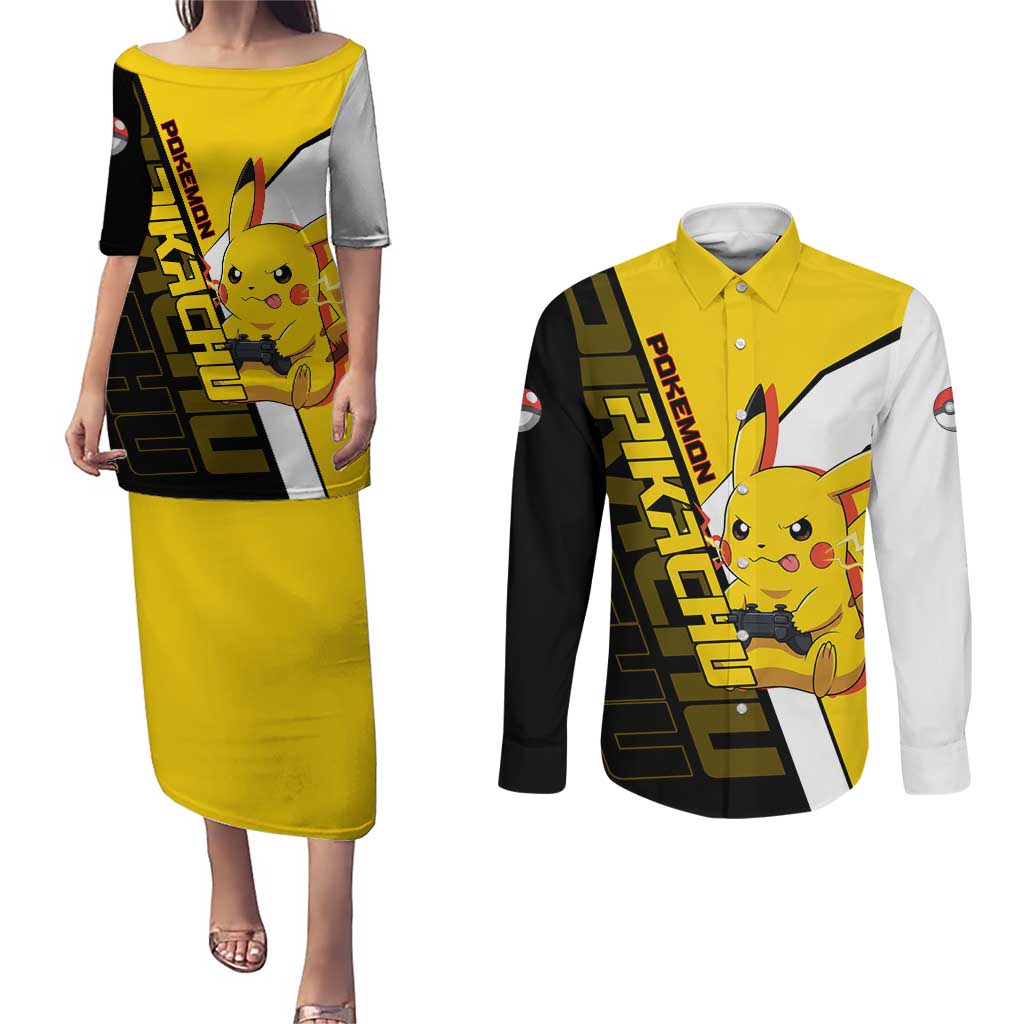 Pikachu Poké Couples Matching Puletasi and Long Sleeve Button Shirt Vibrant Retro Anime Style