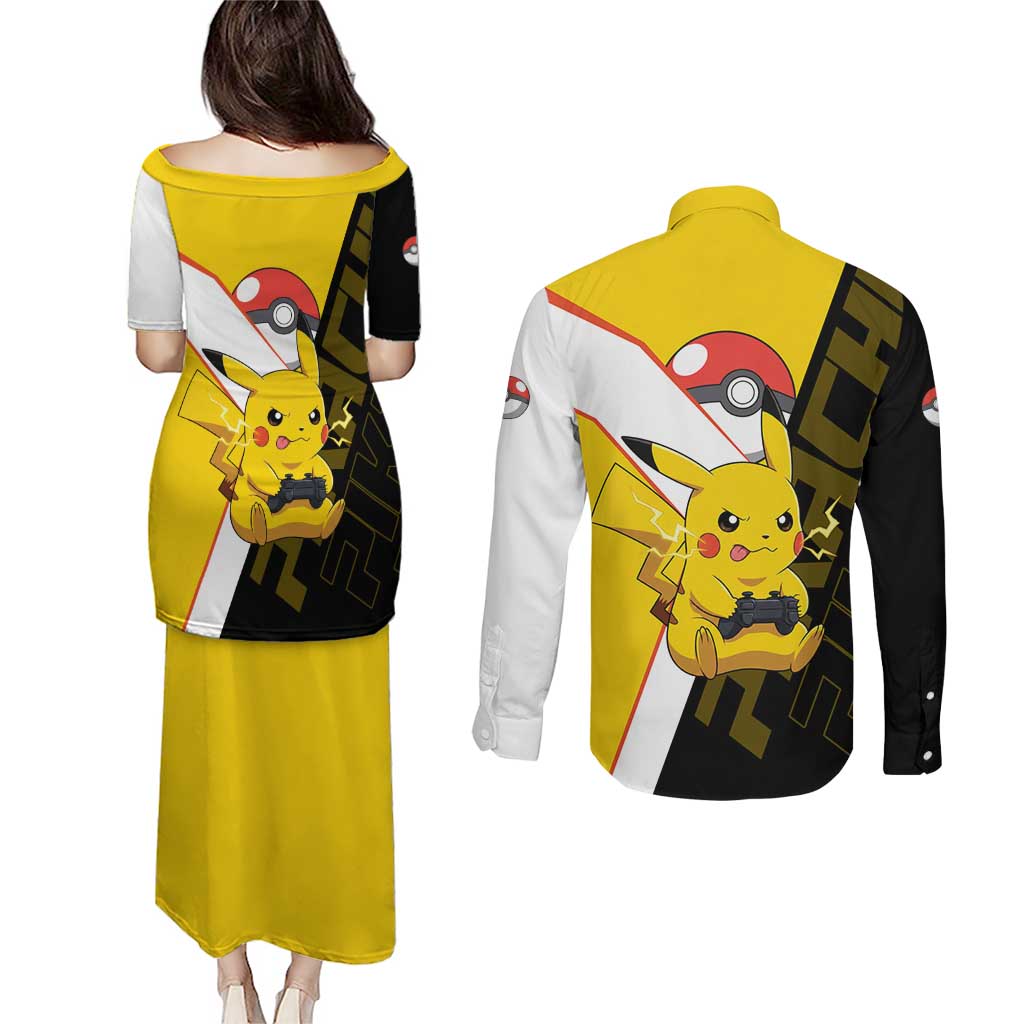 Pikachu Poké Couples Matching Puletasi and Long Sleeve Button Shirt Vibrant Retro Anime Style