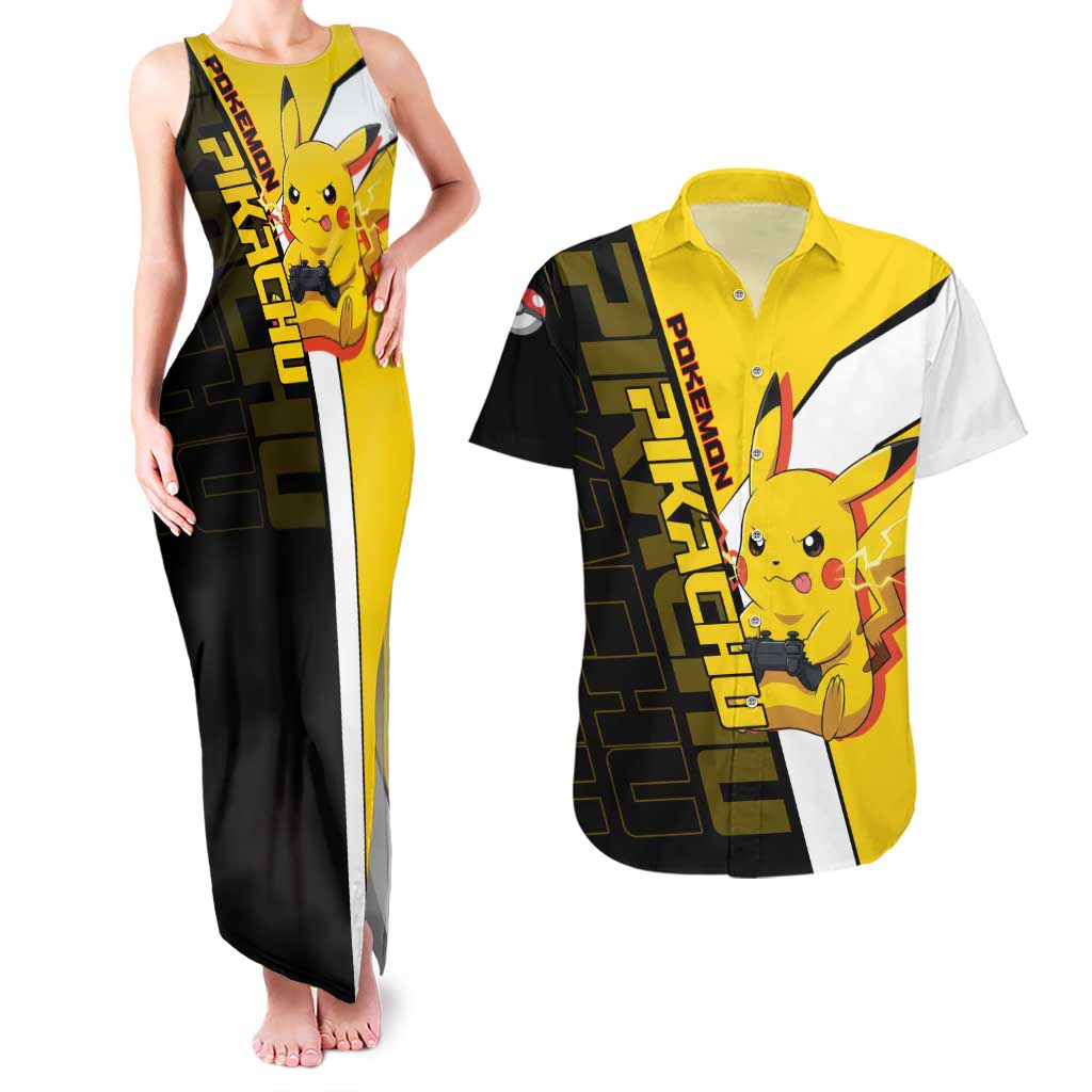 Pikachu Poké Couples Matching Tank Maxi Dress and Hawaiian Shirt Vibrant Retro Anime Style