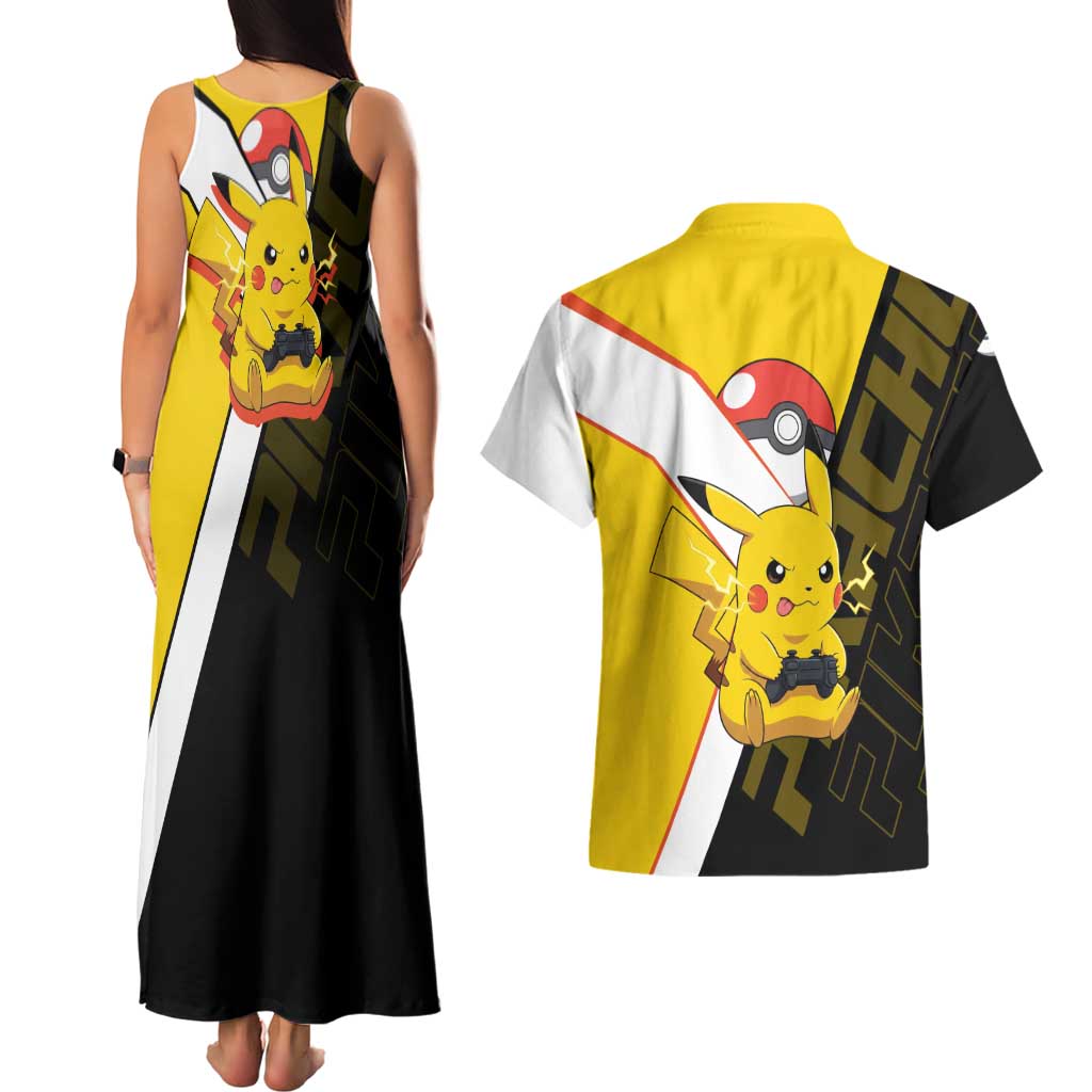 Pikachu Poké Couples Matching Tank Maxi Dress and Hawaiian Shirt Vibrant Retro Anime Style