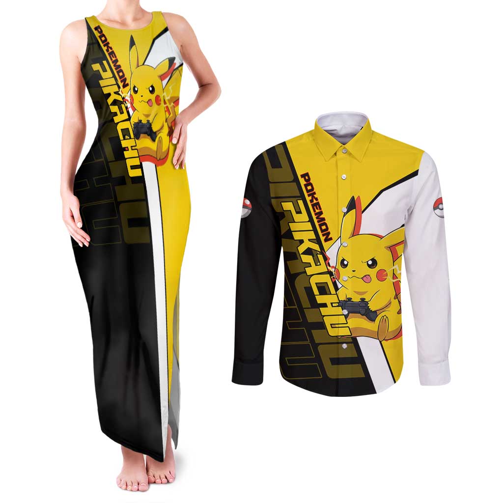 Pikachu Poké Couples Matching Tank Maxi Dress and Long Sleeve Button Shirt Vibrant Retro Anime Style