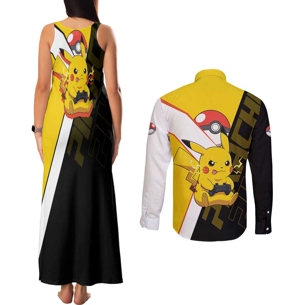 Pikachu Poké Couples Matching Tank Maxi Dress and Long Sleeve Button Shirt Vibrant Retro Anime Style