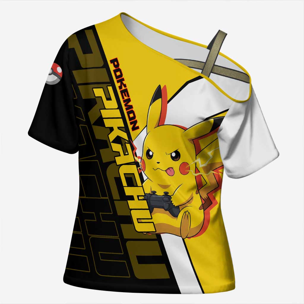 Pikachu Poké Cross Shoulder Shirt Vibrant Retro Anime Style