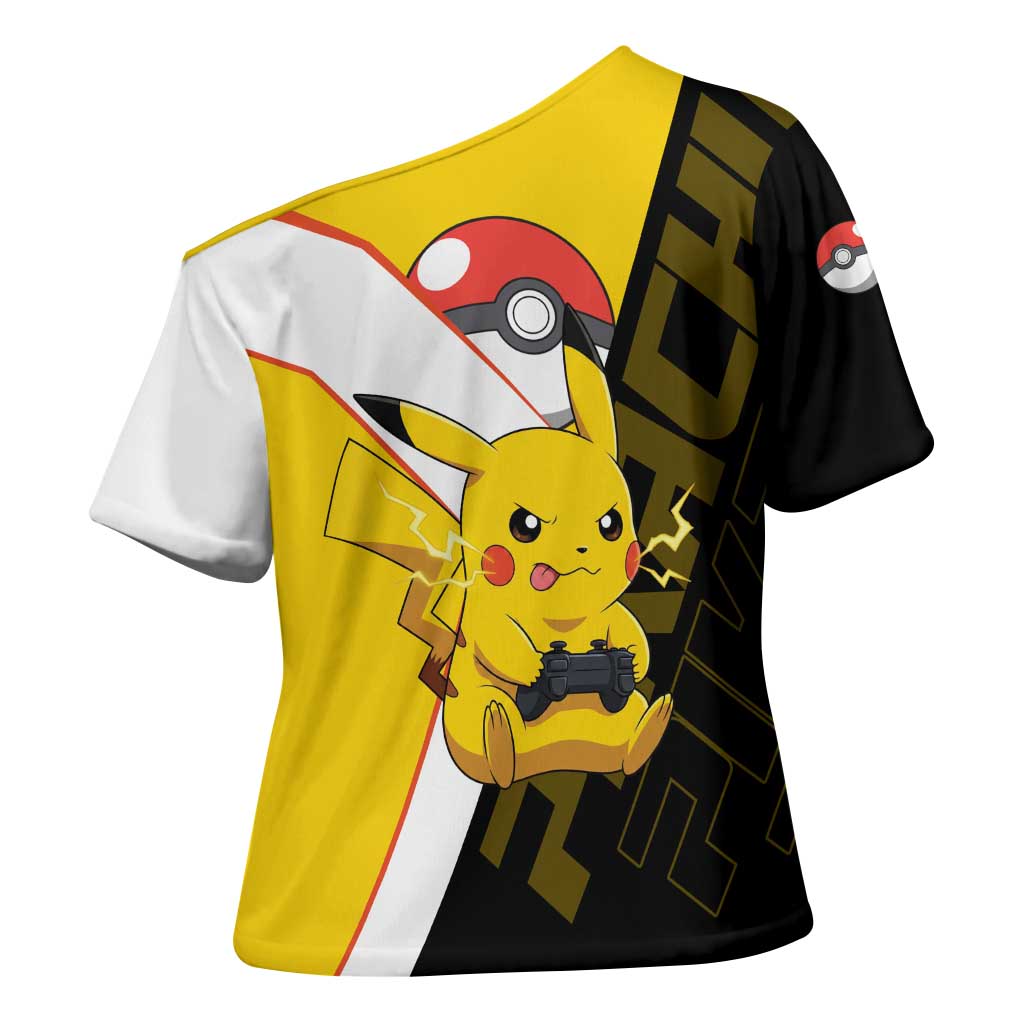 Pikachu Poké Cross Shoulder Shirt Vibrant Retro Anime Style