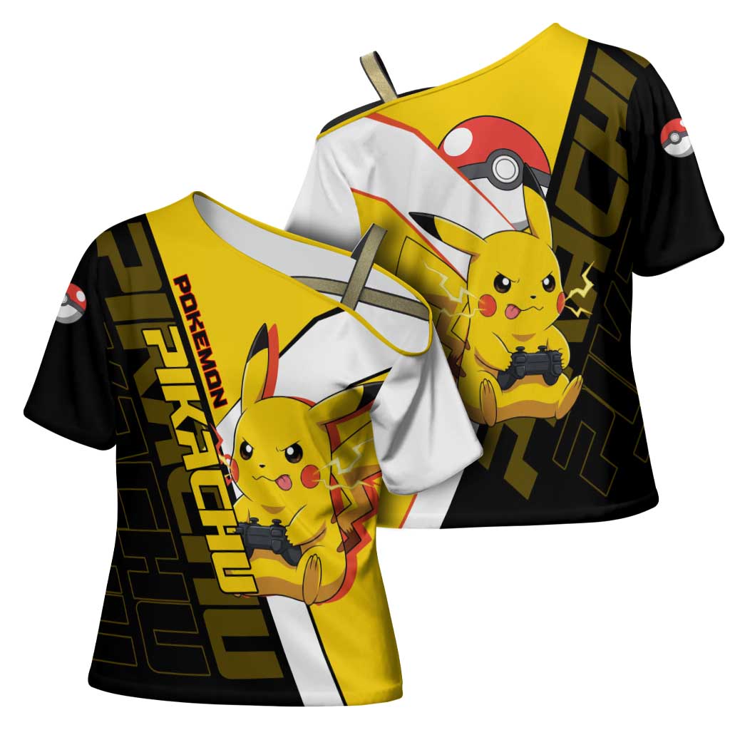 Pikachu Poké Cross Shoulder Shirt Vibrant Retro Anime Style