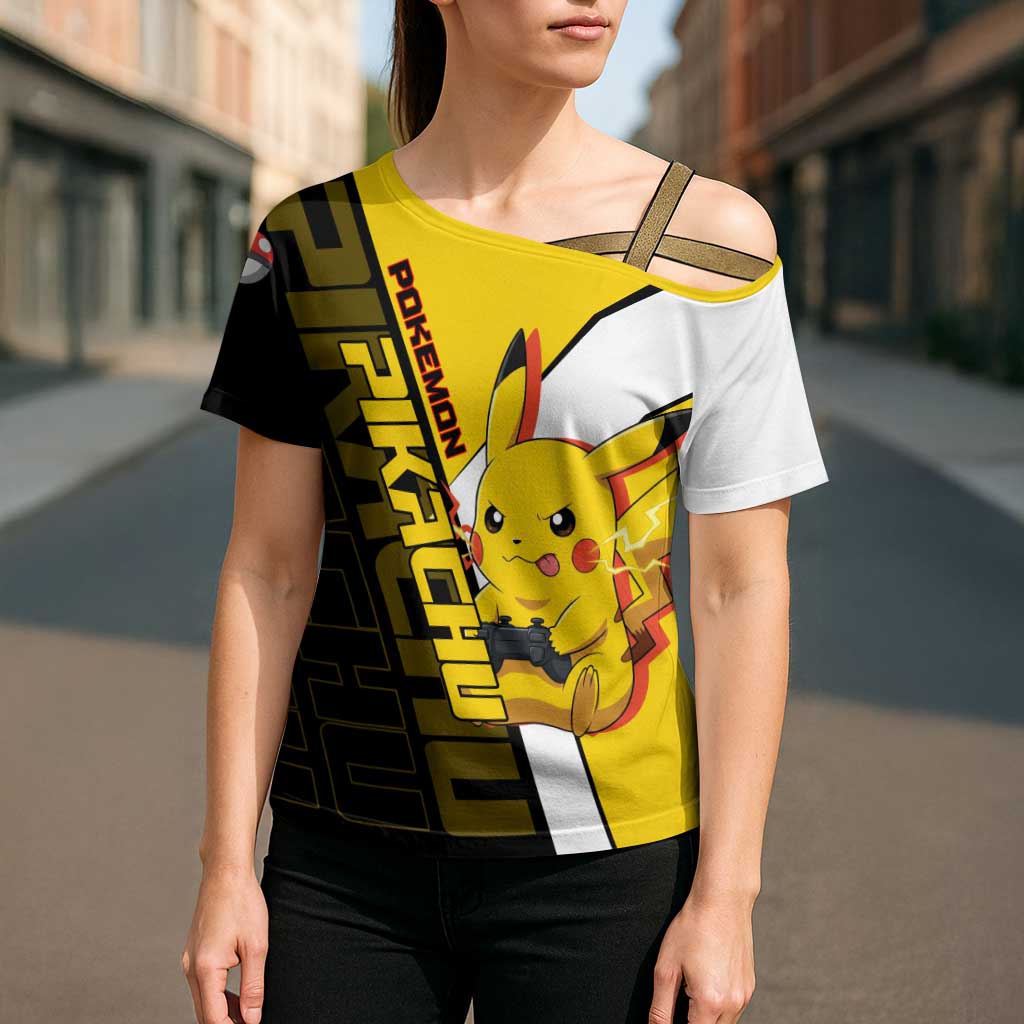 Pikachu Poké Cross Shoulder Shirt Vibrant Retro Anime Style