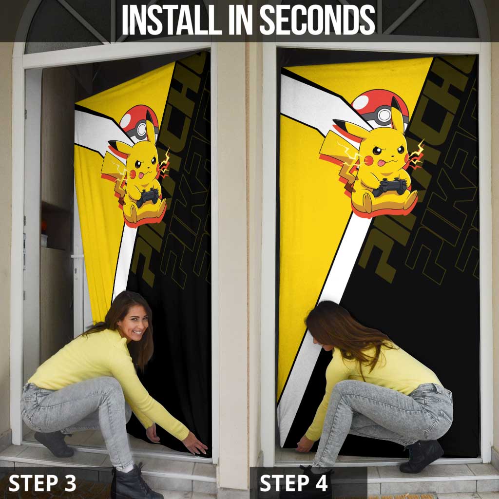 Pikachu Poké Door Cover Vibrant Retro Anime Style