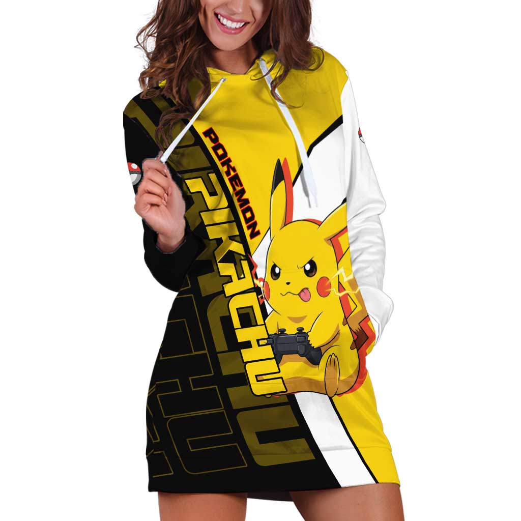 Pikachu Poké Hoodie Dress Vibrant Retro Anime Style