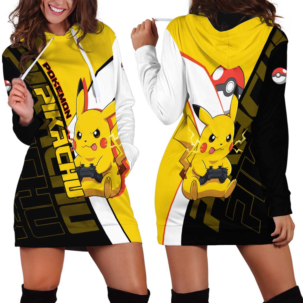 Pikachu Poké Hoodie Dress Vibrant Retro Anime Style