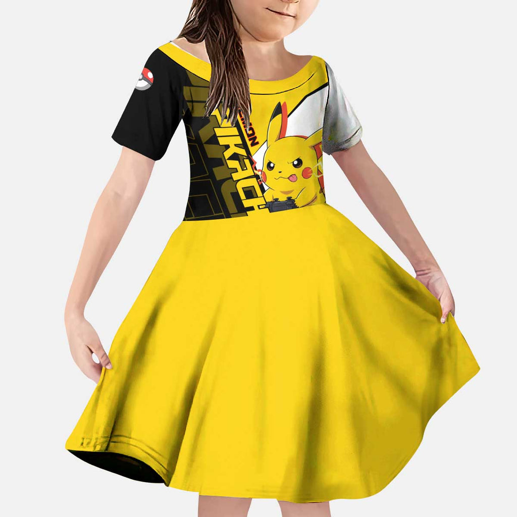 Pikachu Poké Kid Short Sleeve Dress Vibrant Retro Anime Style