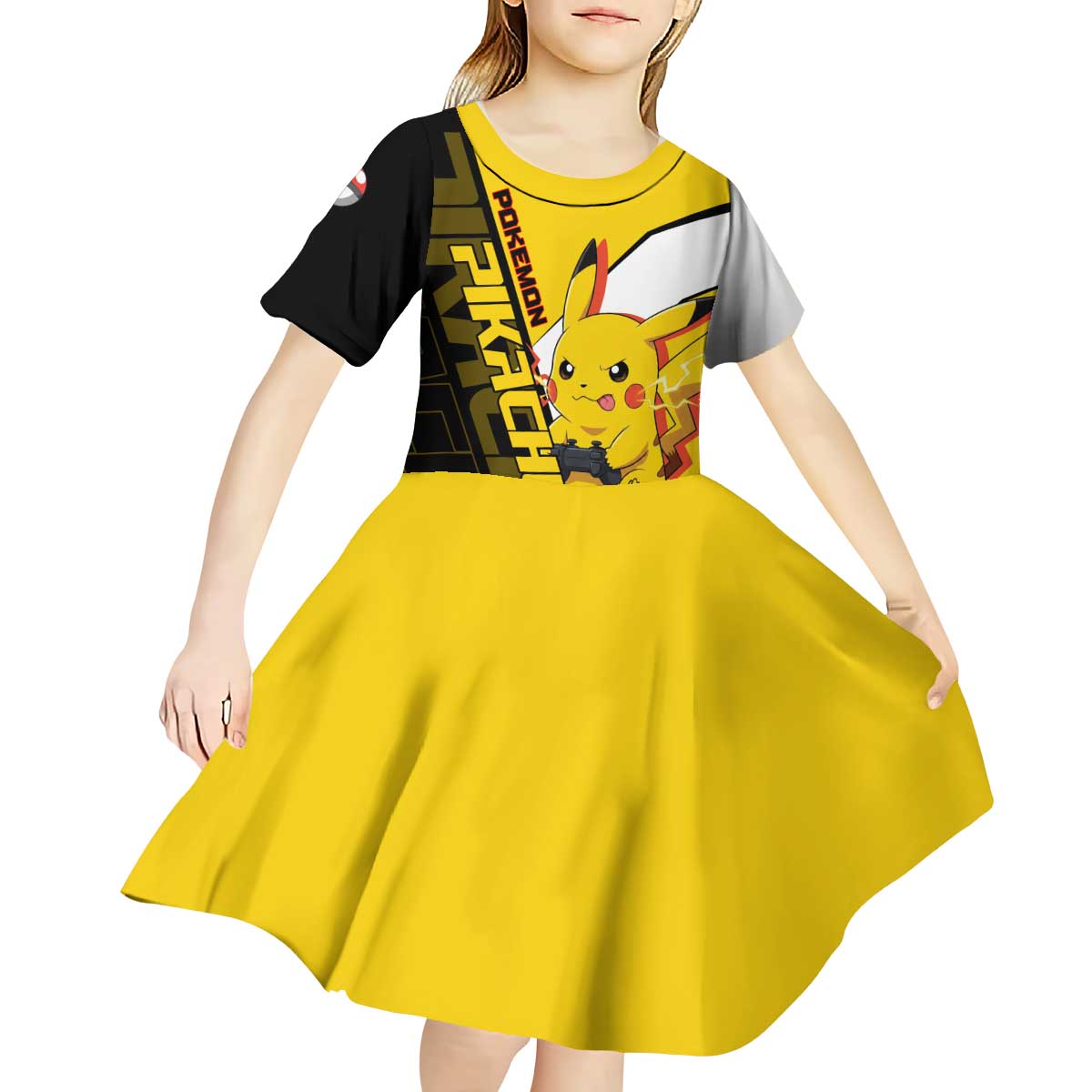 Pikachu Poké Kid Short Sleeve Dress Vibrant Retro Anime Style