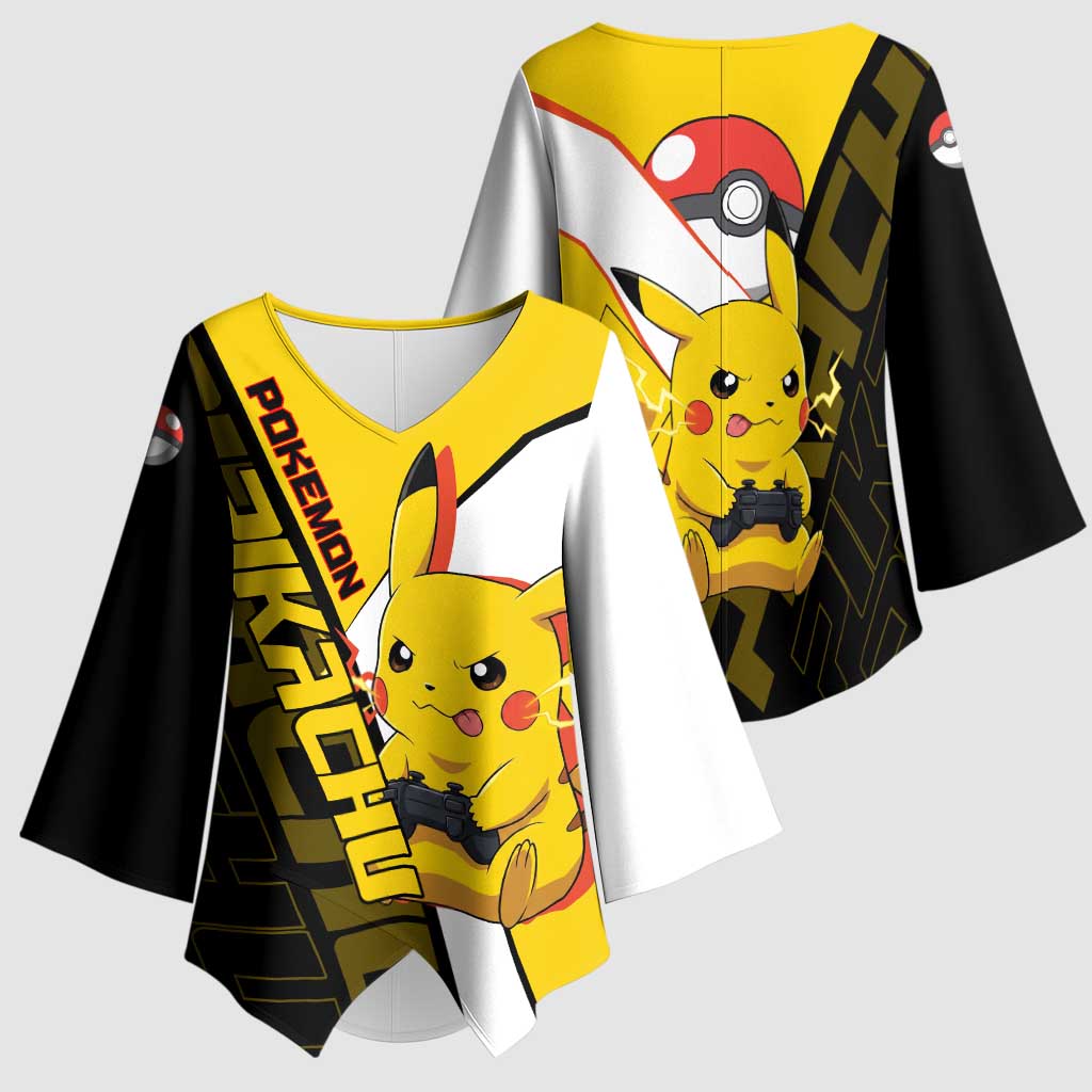 Pikachu Poké Kimono Sleeve Blouse Vibrant Retro Anime Style