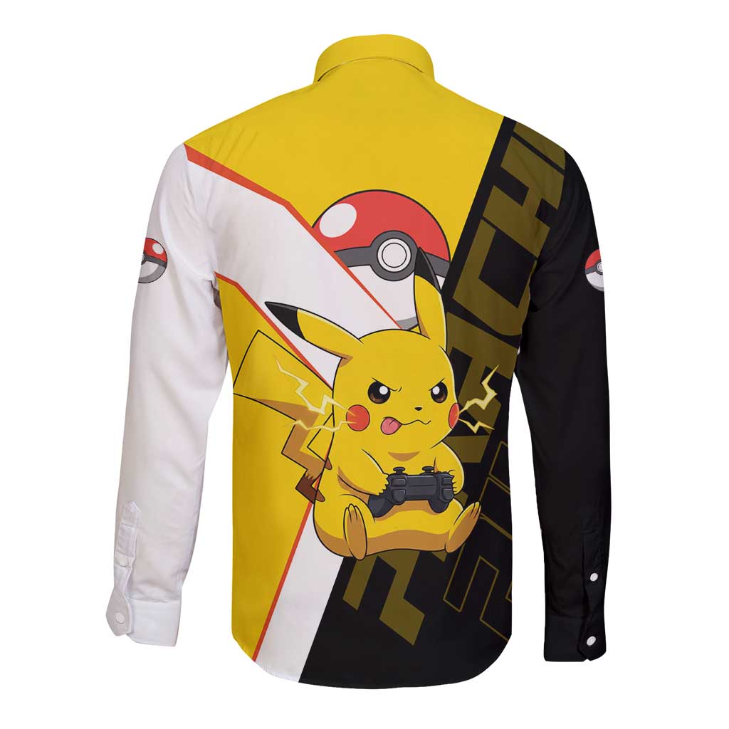 Pikachu Poké Long Sleeve Button Shirt Vibrant Retro Anime Style