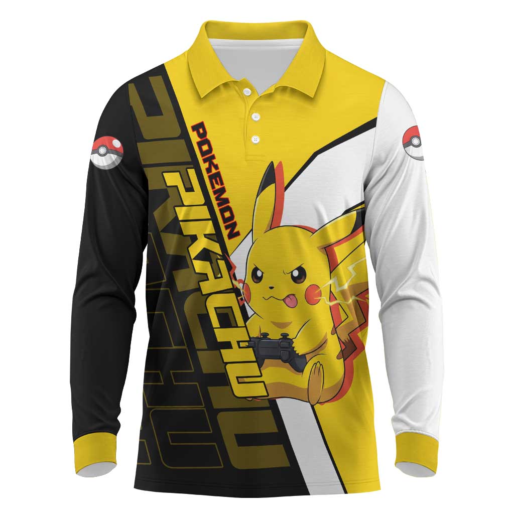 Pikachu Poké Long Sleeve Polo Shirt Vibrant Retro Anime Style