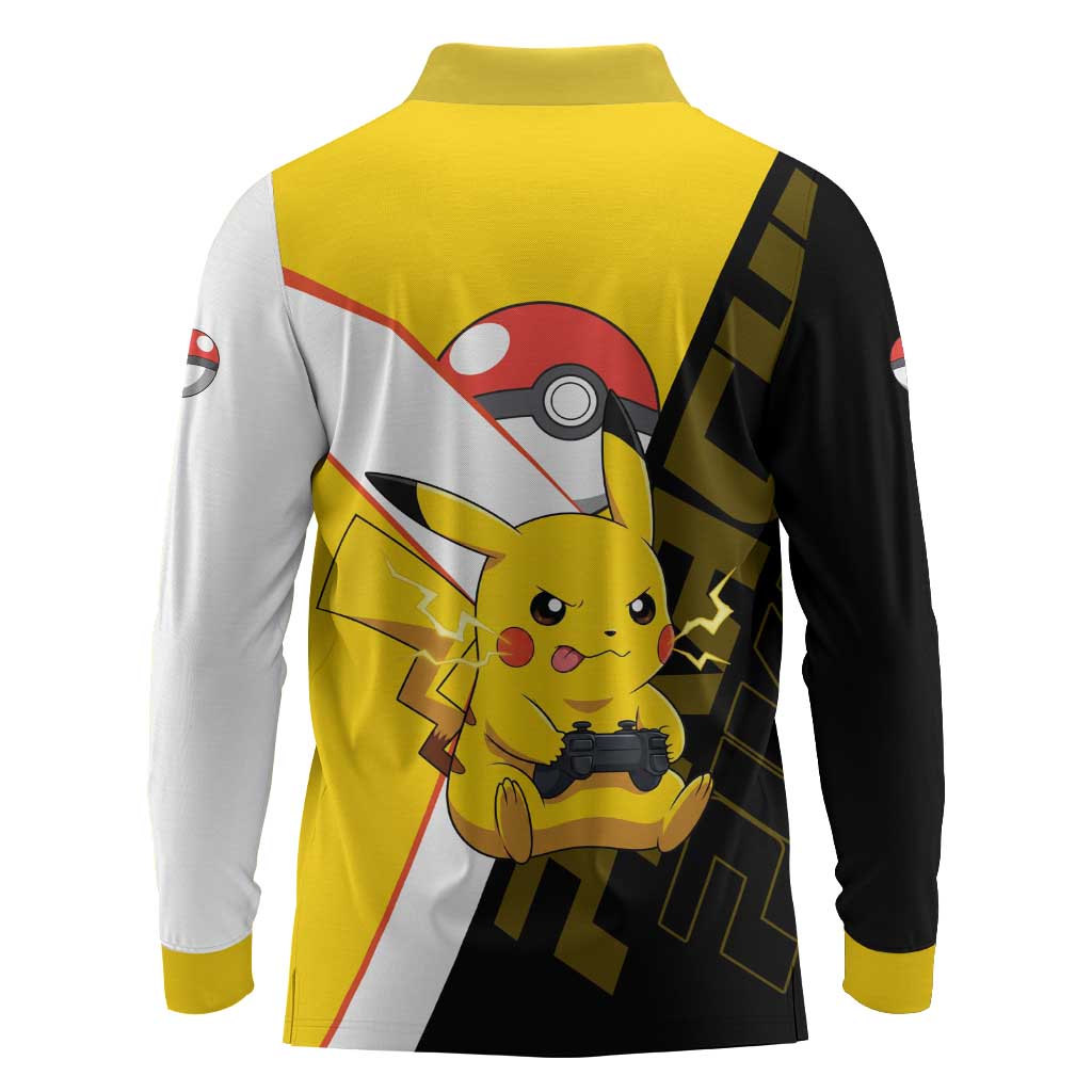 Pikachu Poké Long Sleeve Polo Shirt Vibrant Retro Anime Style
