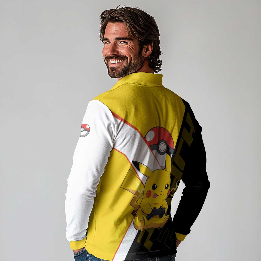 Pikachu Poké Long Sleeve Polo Shirt Vibrant Retro Anime Style