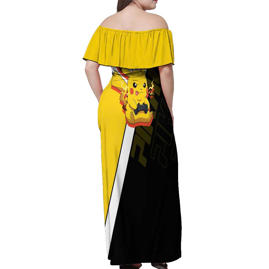 Pikachu Poké Off Shoulder Maxi Dress Vibrant Retro Anime Style