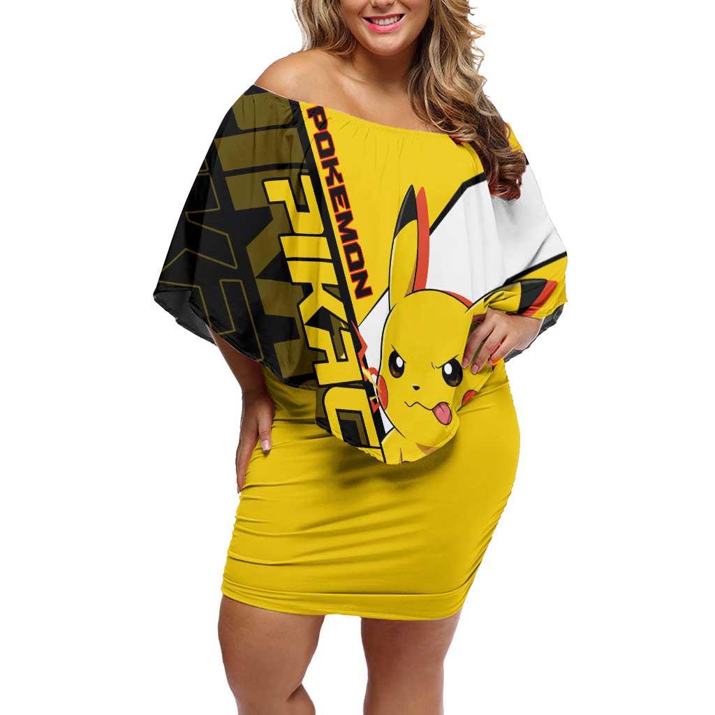Pikachu Poké Off Shoulder Short Dress Vibrant Retro Anime Style