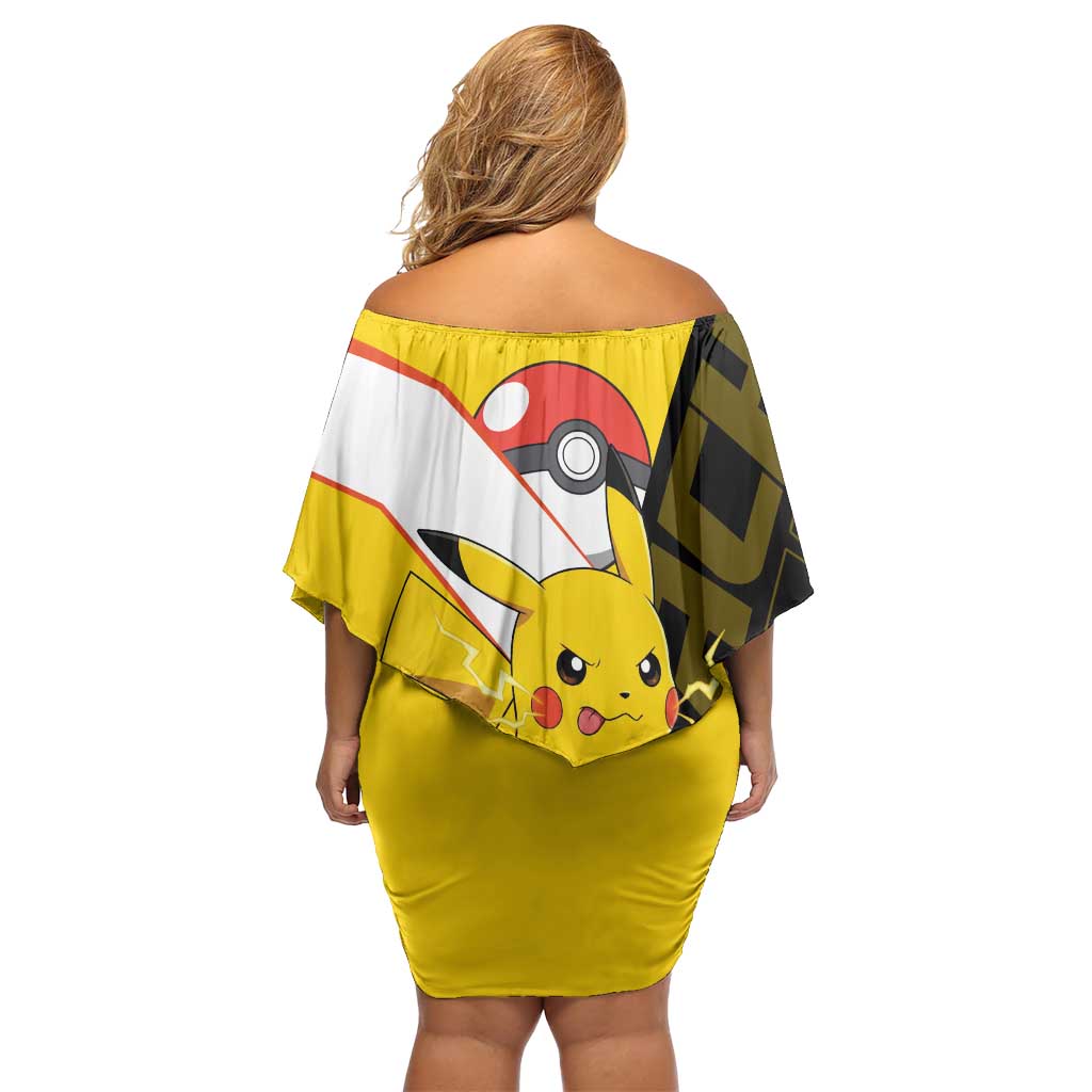 Pikachu Poké Off Shoulder Short Dress Vibrant Retro Anime Style