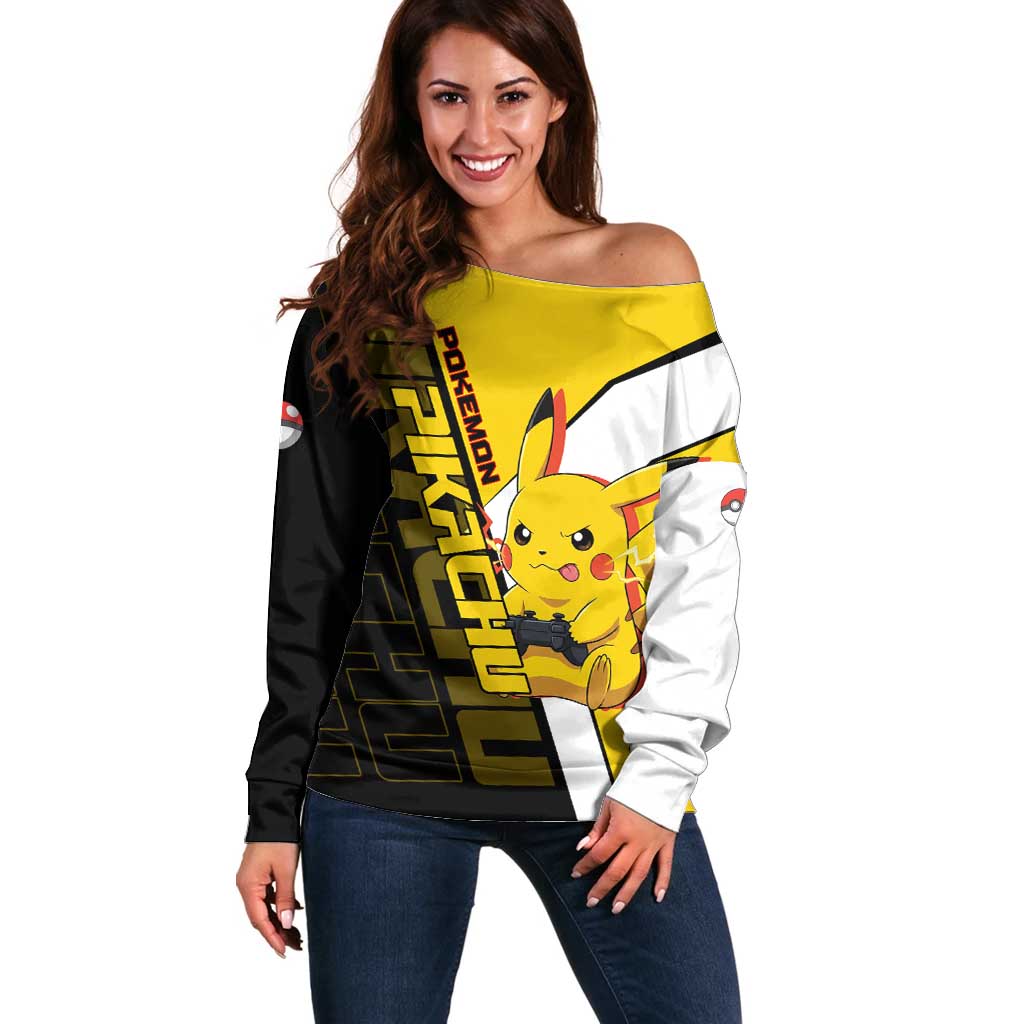 Pikachu Poké Off Shoulder Sweater Vibrant Retro Anime Style