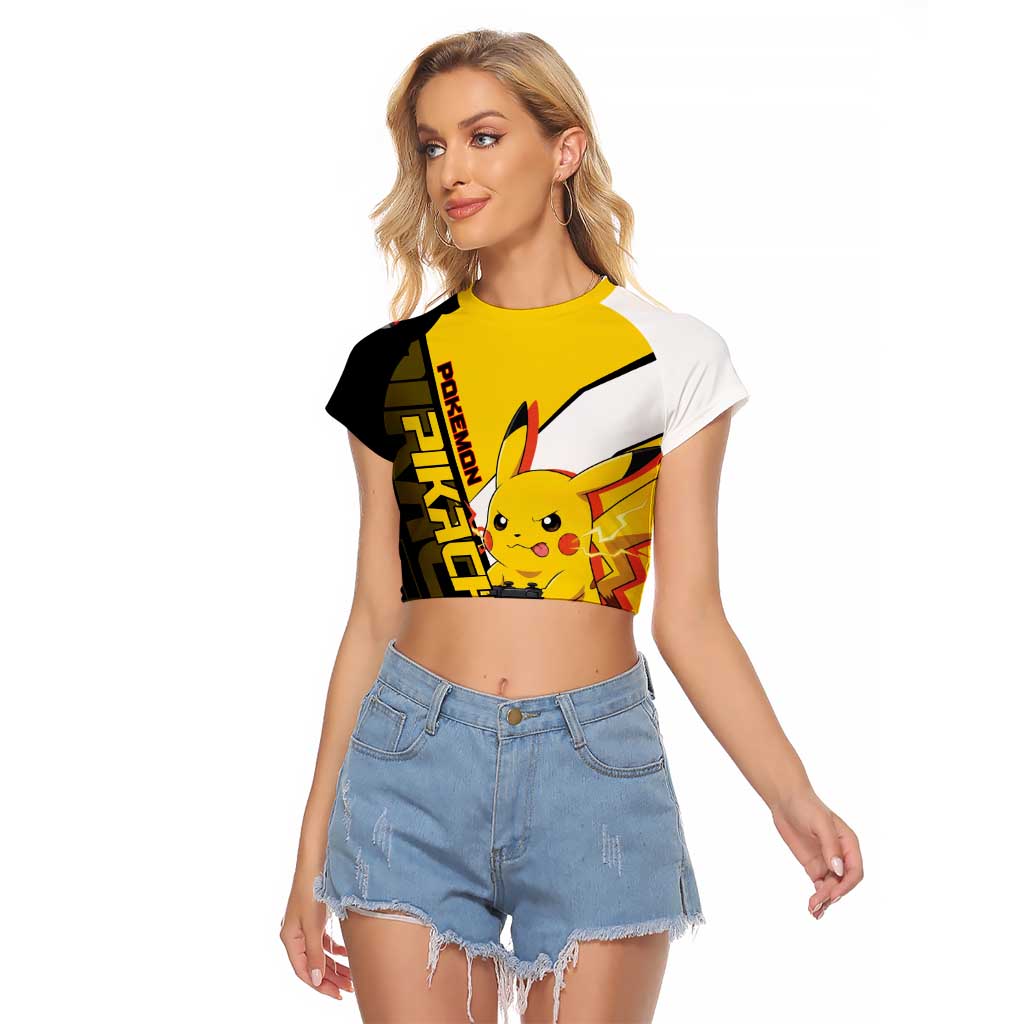 Pikachu Poké Raglan Cropped T Shirt Vibrant Retro Anime Style