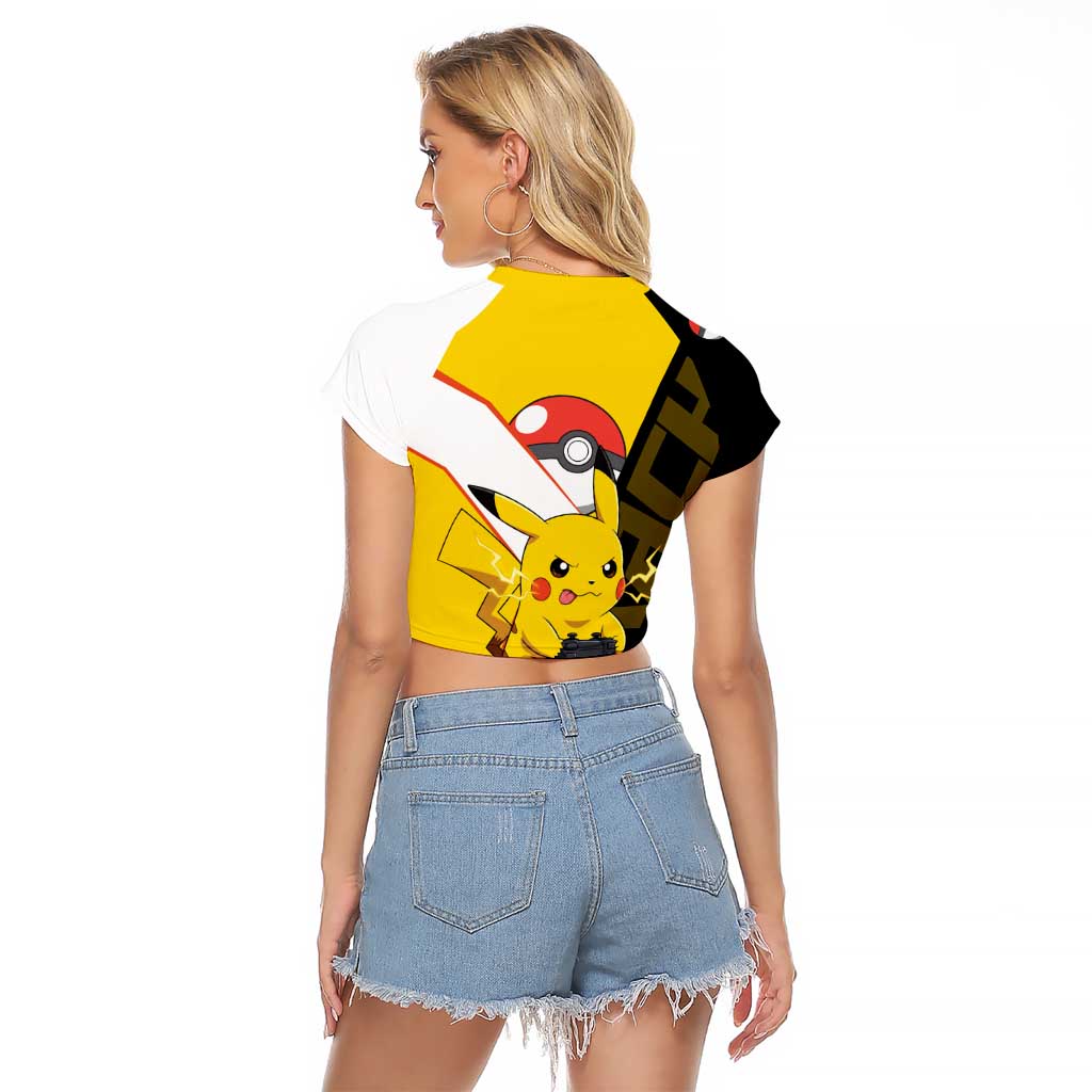 Pikachu Poké Raglan Cropped T Shirt Vibrant Retro Anime Style