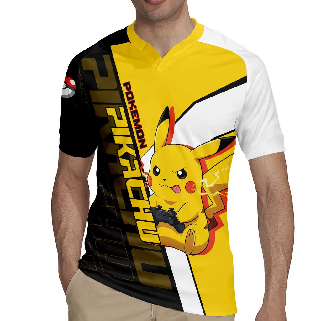 Pikachu Poké Rugby Jersey Vibrant Retro Anime Style