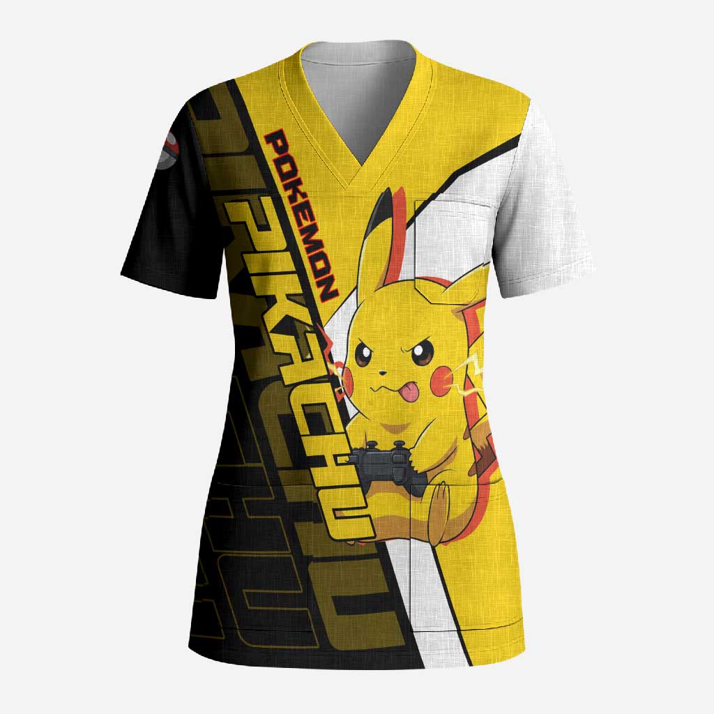 Pikachu Poké Scrub Top Vibrant Retro Anime Style