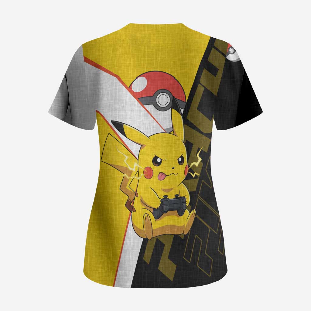 Pikachu Poké Scrub Top Vibrant Retro Anime Style