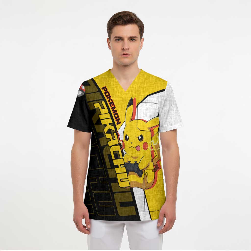 Pikachu Poké Scrub Top Vibrant Retro Anime Style