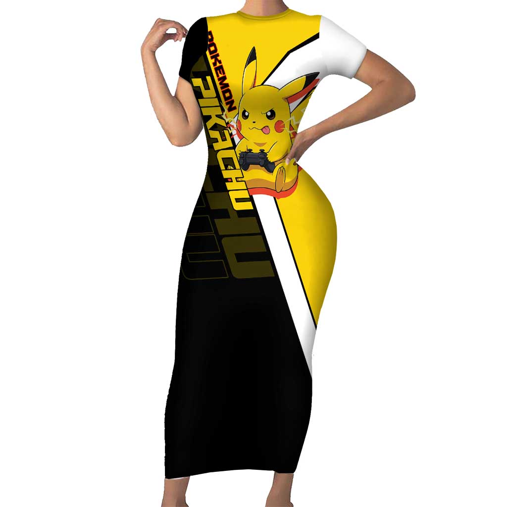 Pikachu Poké Short Sleeve Bodycon Dress Vibrant Retro Anime Style