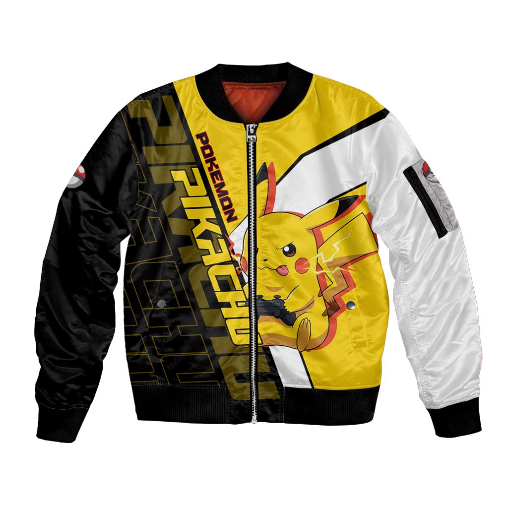 Pikachu Poké Sleeve Zip Bomber Jacket Vibrant Retro Anime Style