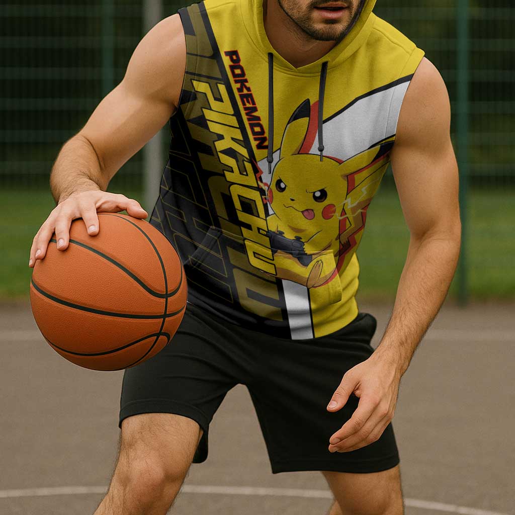 Pikachu Poké Sleeveless Hoodie Vibrant Retro Anime Style
