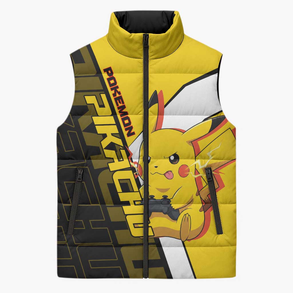 Pikachu Poké Sleeveless Puffer Jacket Vibrant Retro Anime Style
