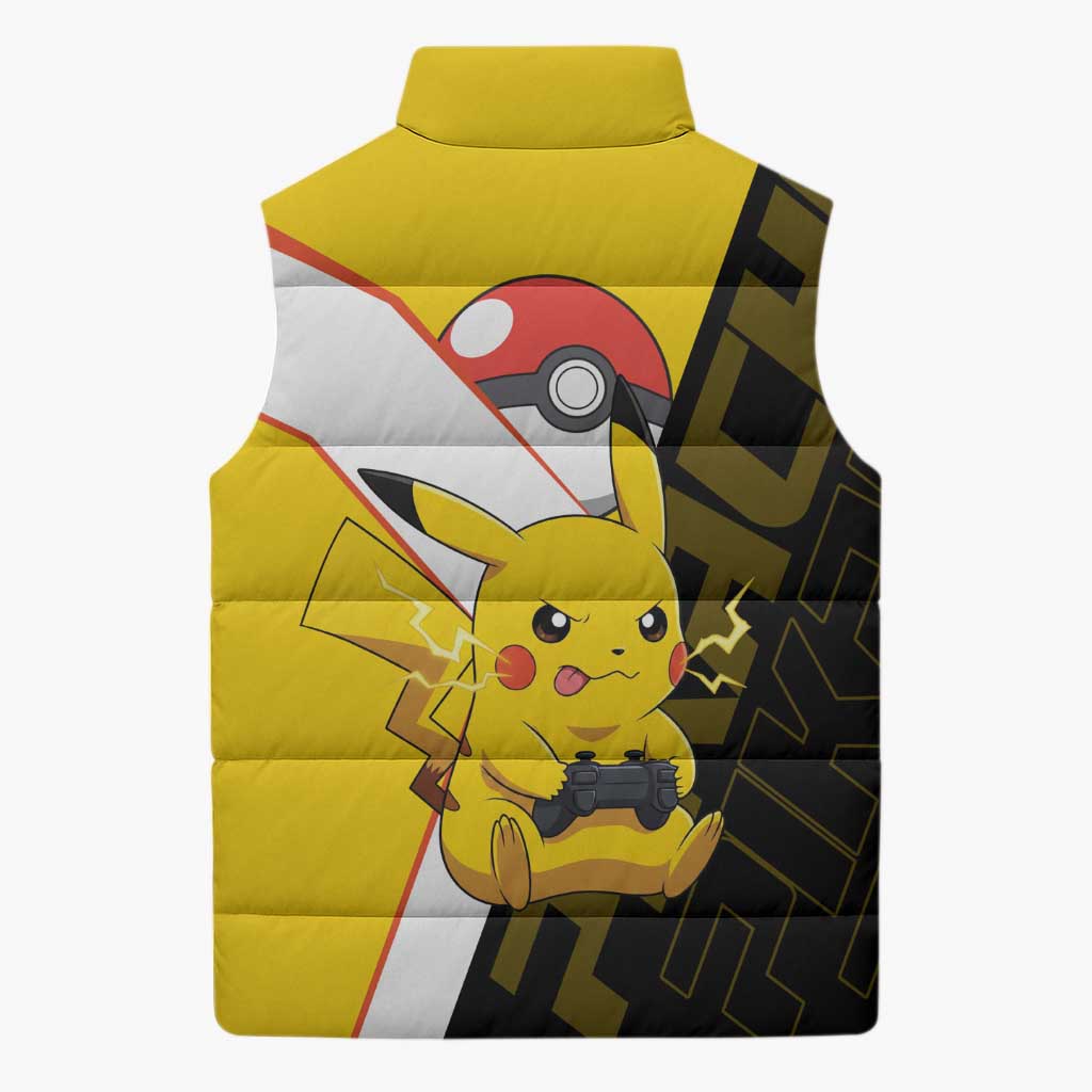 Pikachu Poké Sleeveless Puffer Jacket Vibrant Retro Anime Style