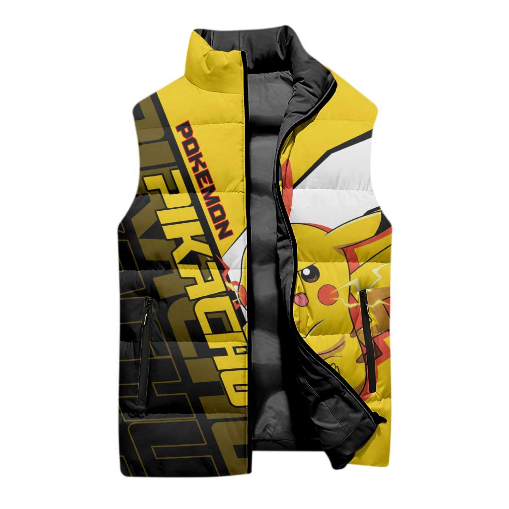 Pikachu Poké Sleeveless Puffer Jacket Vibrant Retro Anime Style