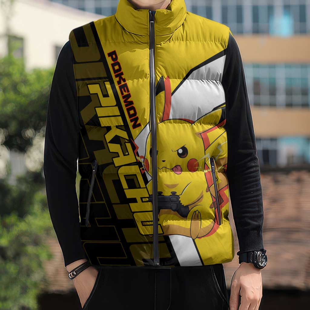 Pikachu Poké Sleeveless Puffer Jacket Vibrant Retro Anime Style