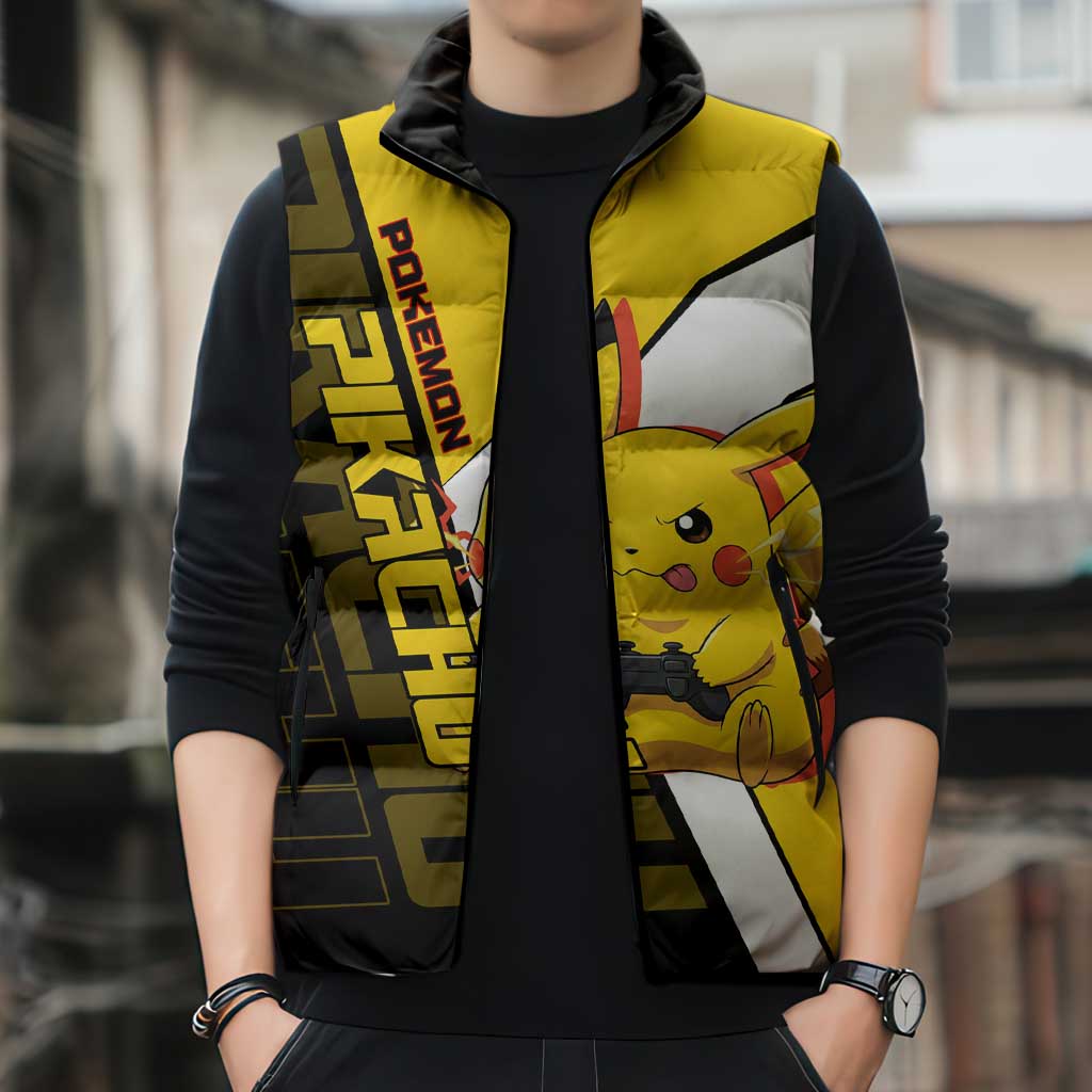 Pikachu Poké Sleeveless Puffer Jacket Vibrant Retro Anime Style