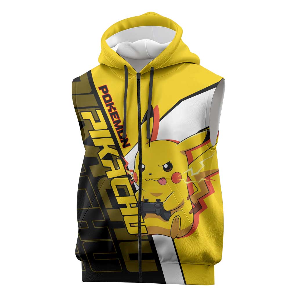 Pikachu Poké Sleeveless Zip Hoodie Vibrant Retro Anime Style