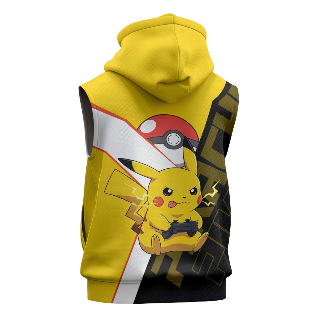 Pikachu Poké Sleeveless Zip Hoodie Vibrant Retro Anime Style
