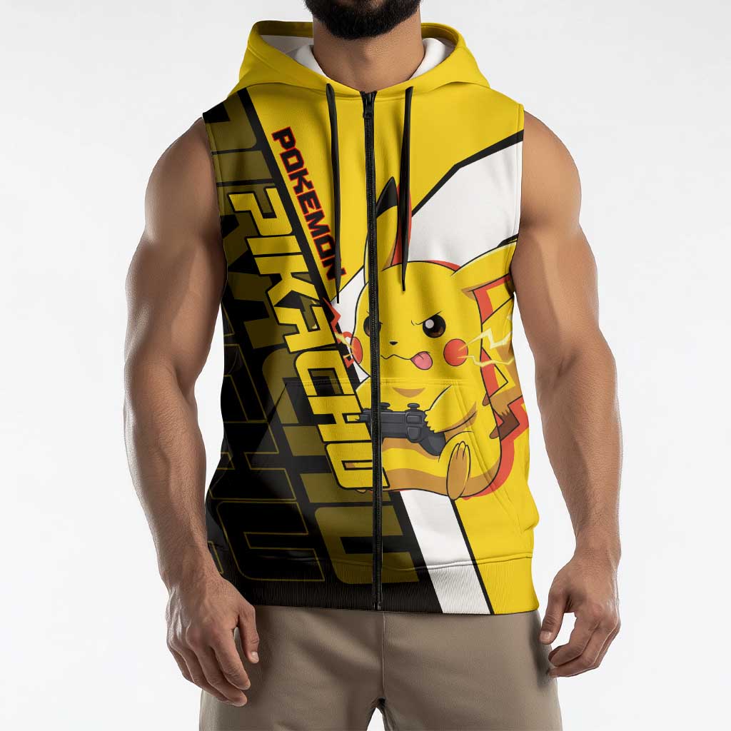 Pikachu Poké Sleeveless Zip Hoodie Vibrant Retro Anime Style