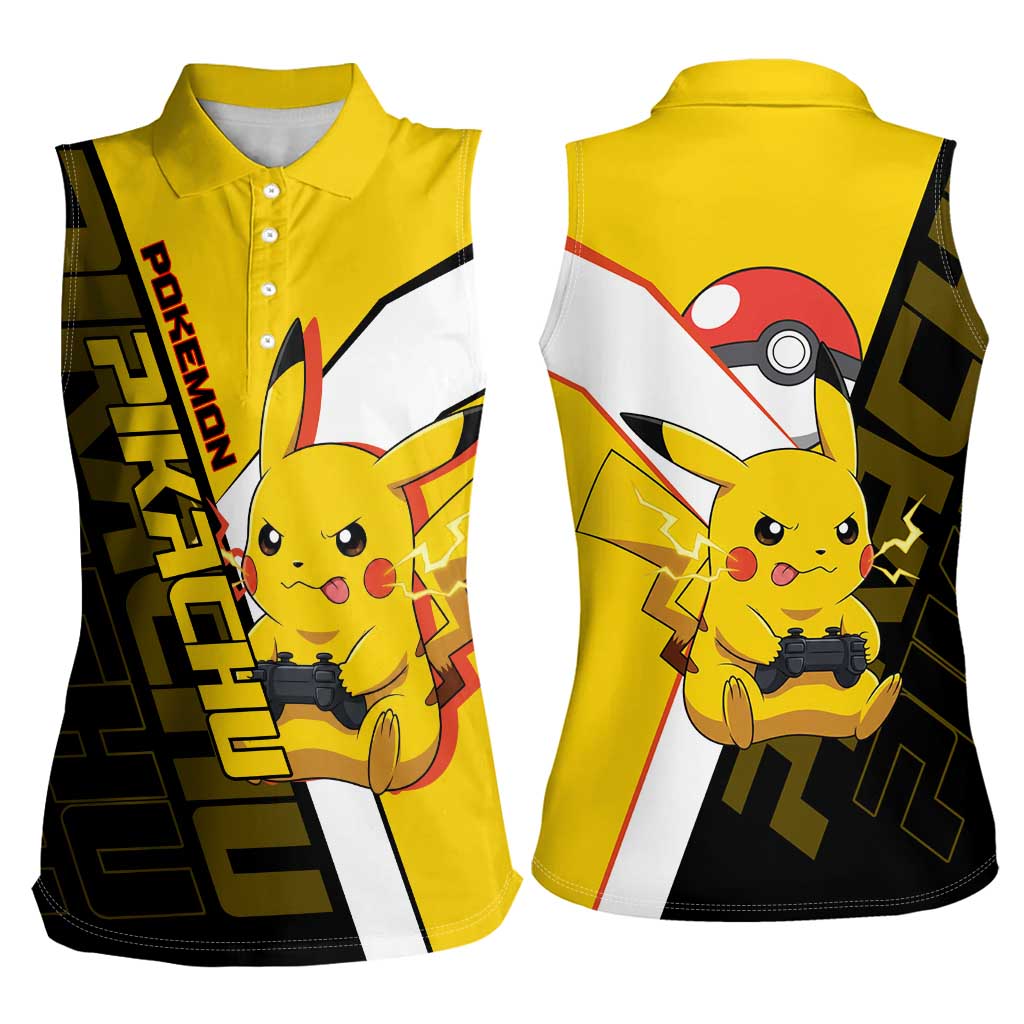 Pikachu Poké Women Sleeveless Polo Shirt Vibrant Retro Anime Style