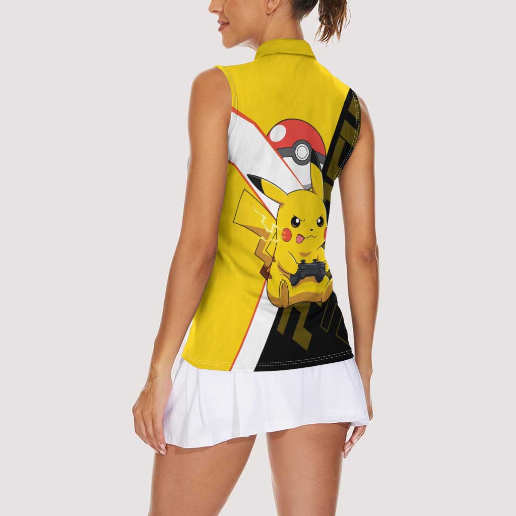 Pikachu Poké Women Sleeveless Polo Shirt Vibrant Retro Anime Style