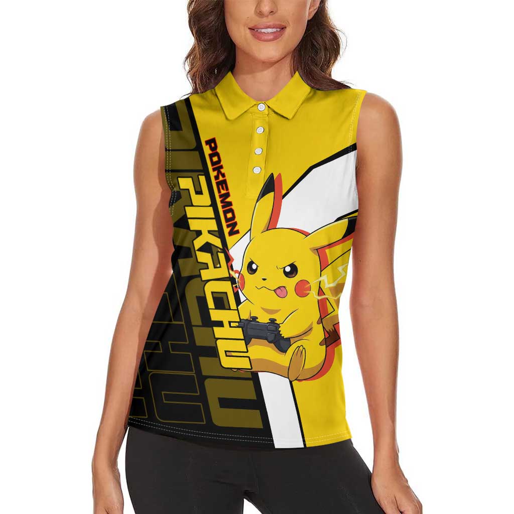 Pikachu Poké Women Sleeveless Polo Shirt Vibrant Retro Anime Style