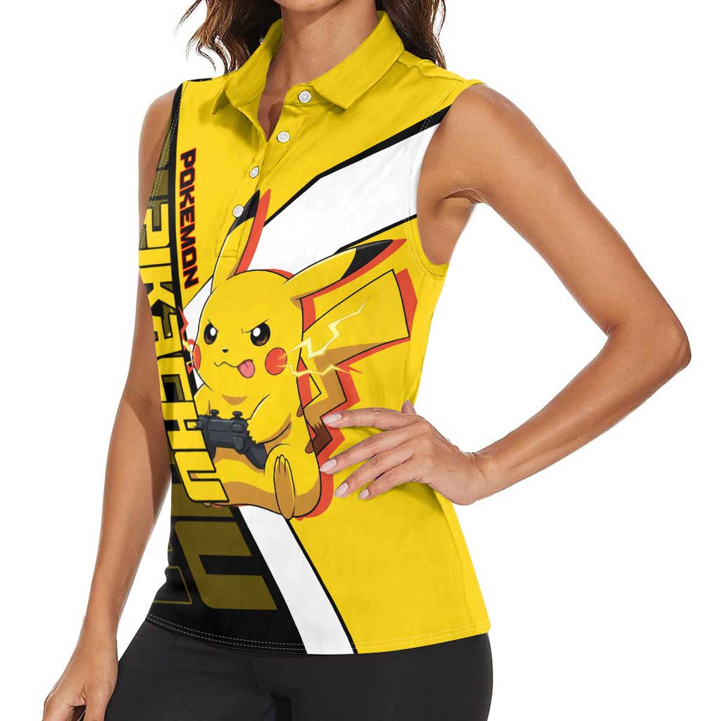Pikachu Poké Women Sleeveless Polo Shirt Vibrant Retro Anime Style