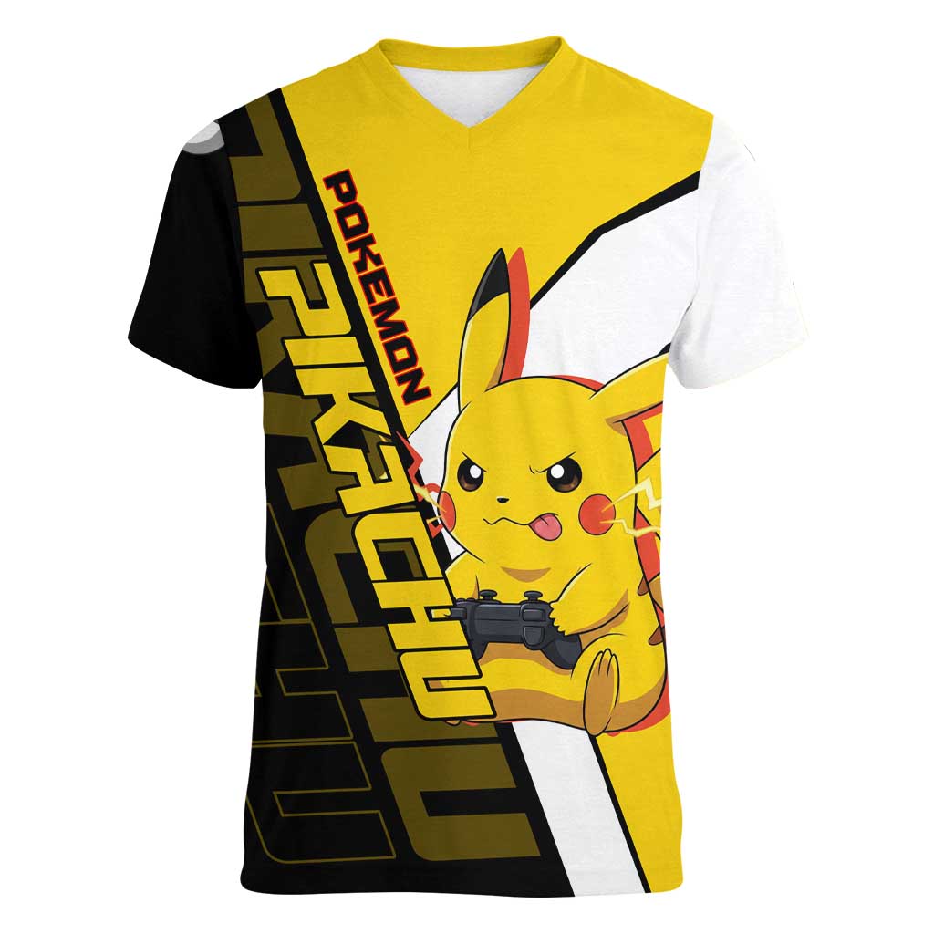 Pikachu Poké Women V-Neck T-Shirt Vibrant Retro Anime Style